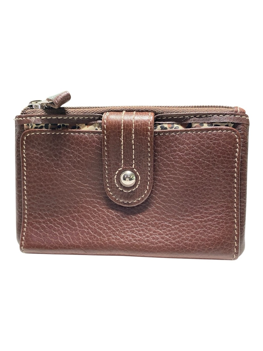Soprano Leather Card Holder Brown Leopard Lined Clear ID Slot Good Condition
